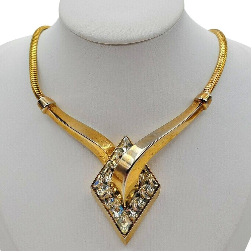 Trifari Pendant Necklace Gold Tone Snake Chain Alfred Philippe Deco Omega Choker